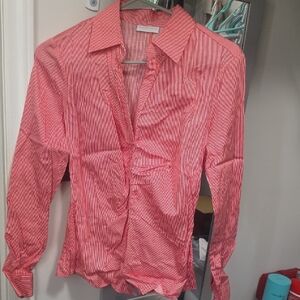 New York & Company Red Striped Button-Down Shirt